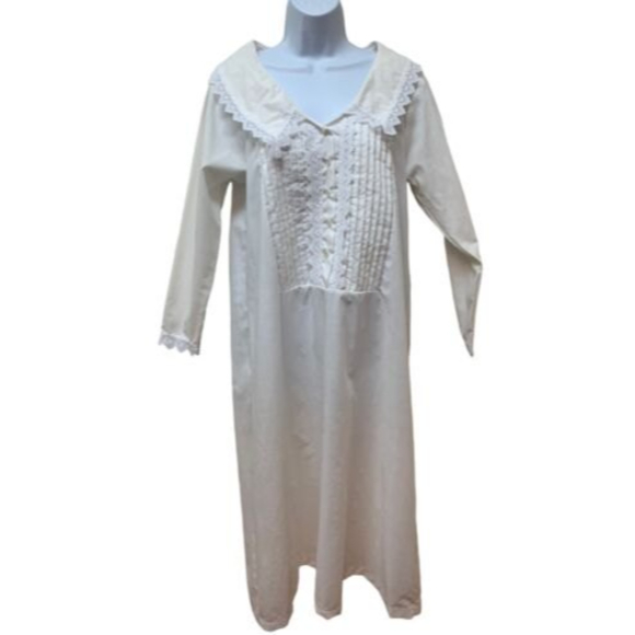 Five Star Other - Vintage White Cotton Romantic Victorian Lace Detail Nightgown M Made in USA